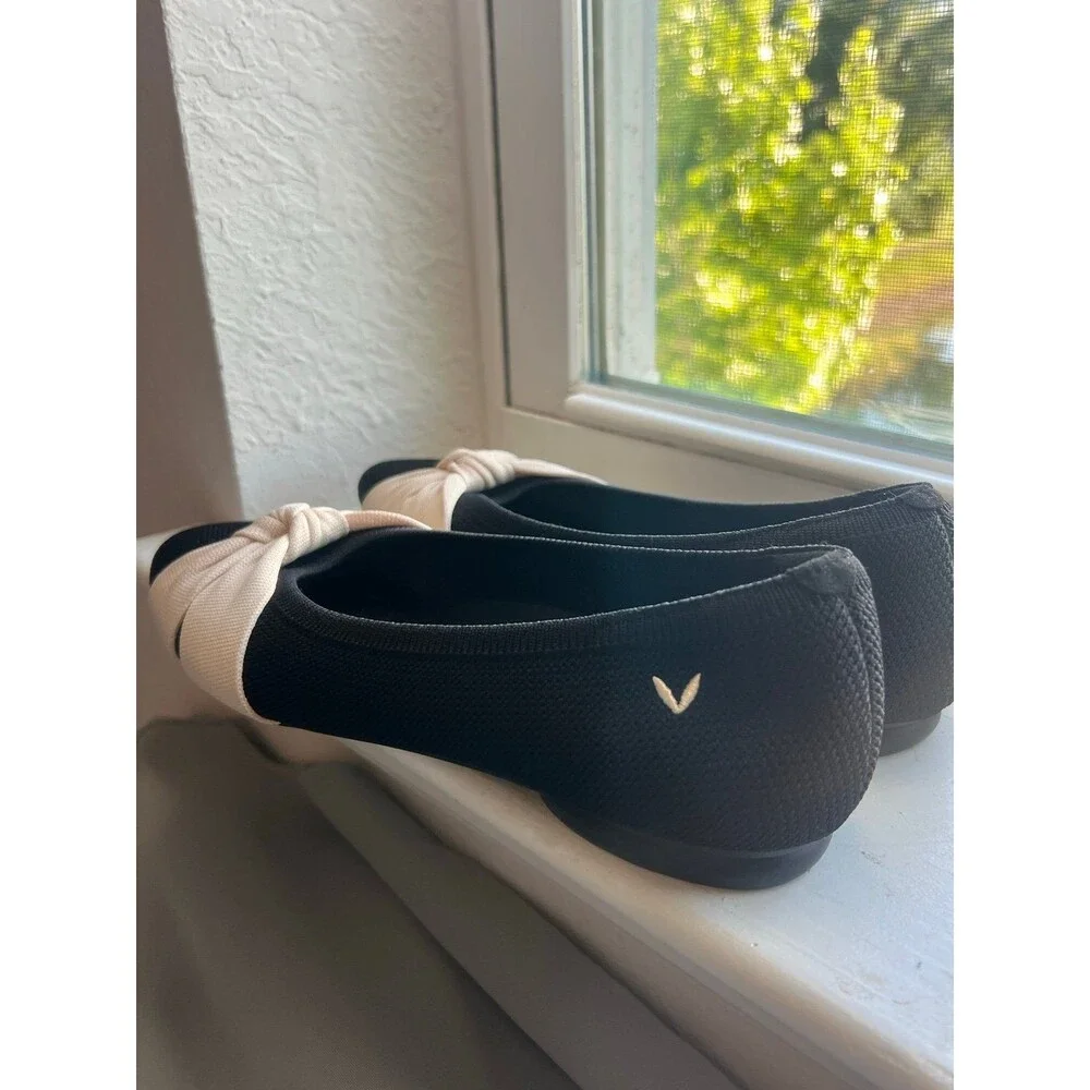 VIVAIA Bibi Almond Toe Knotted Bow Tie Flat Shoes in Black & Cream Women’s 38.5 - Picture 5 of 12